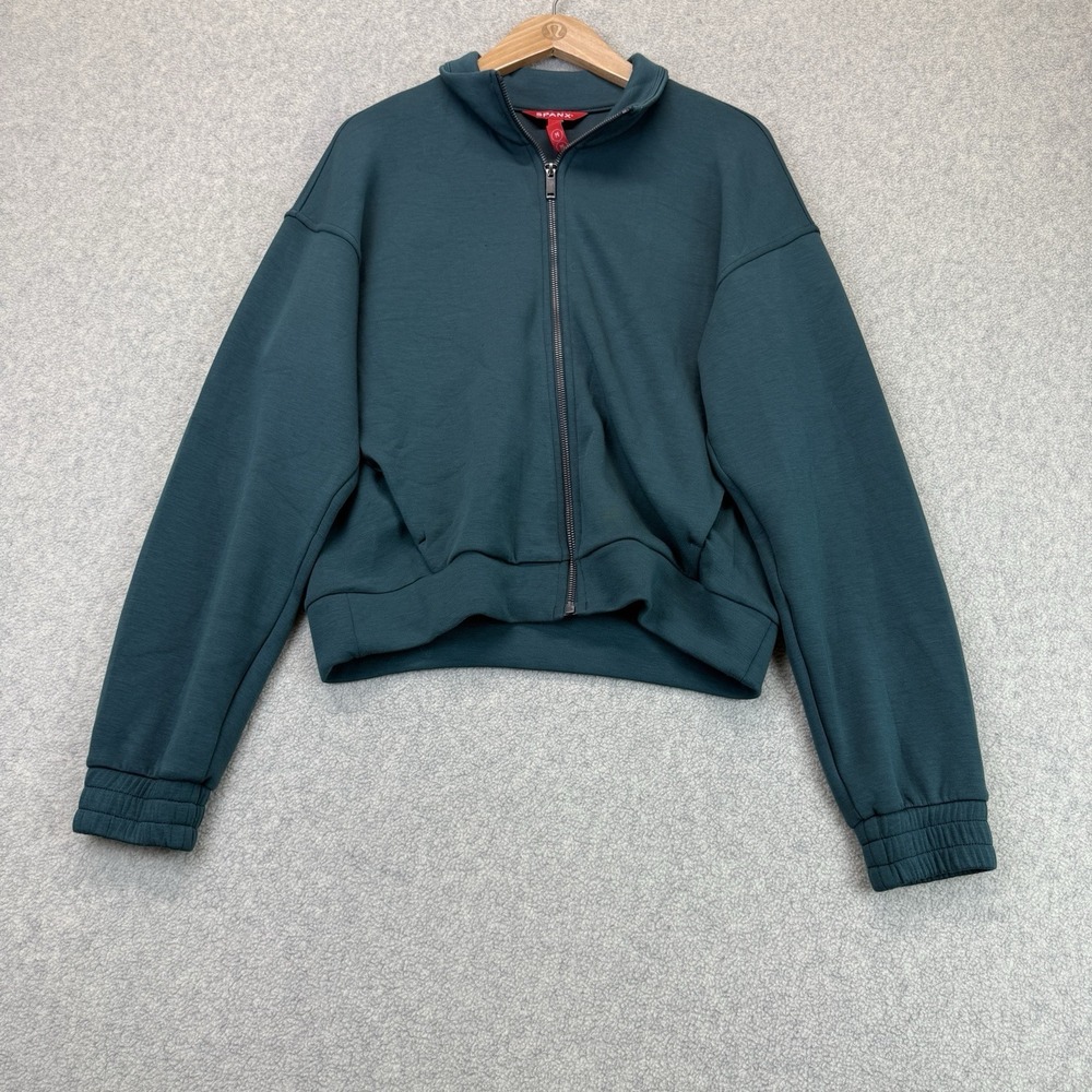 Spanx Women's Teal Full Zip Stand Collar Sweatshirt Jacket Size M